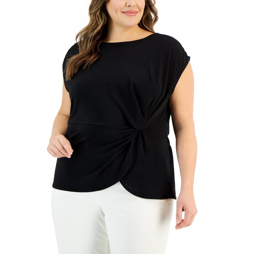 Alfani Plus Size Twisted Top Deep Black 3X